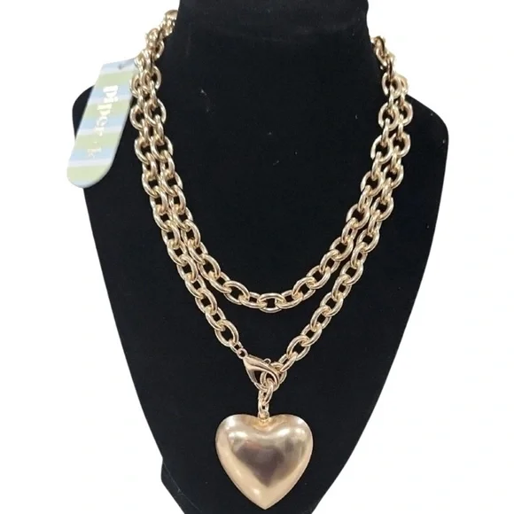 NWT ⚜️💛⚜️ Piper K Gorgeous Golden Tone Heart Pendant Convertible Necklace - Picture 6 of 15
